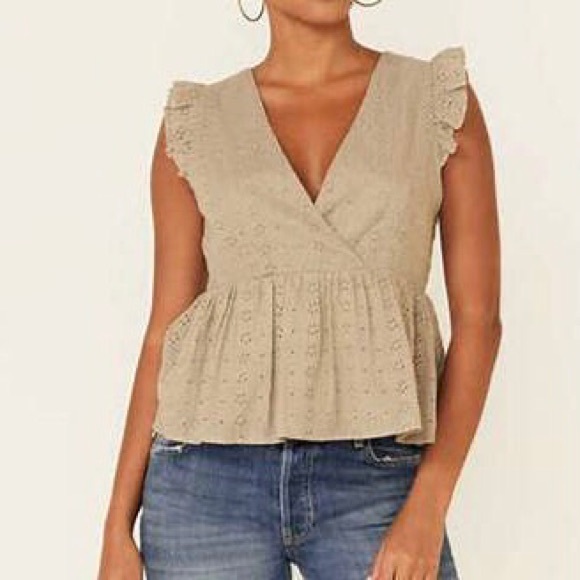 Wishlist apparel | Faded Green Eyelet Peplum Top - Picture 1 of 12